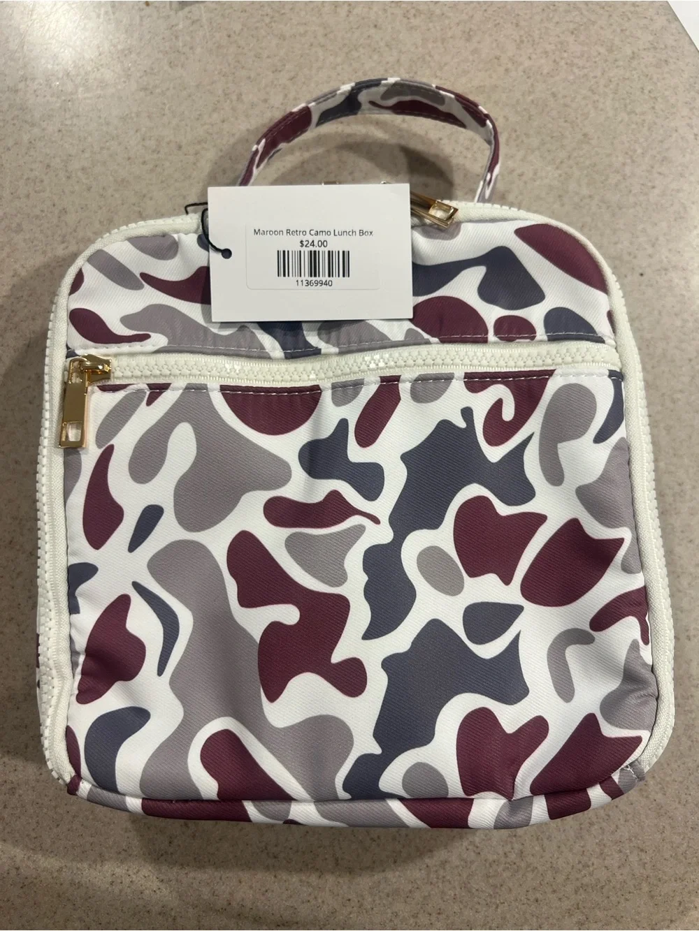Maroon Camo Kids Lunch Box Tote - Retro Camo Print
